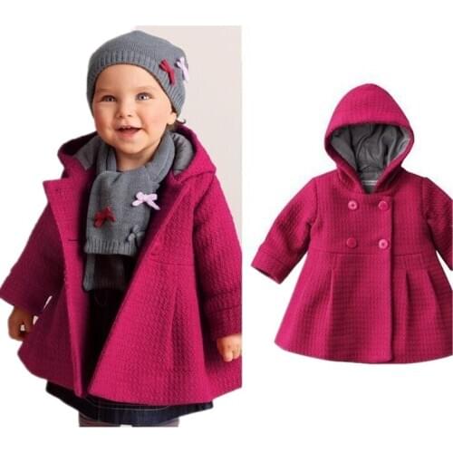 Autumn Winter Infants Baby Girls Jackets Warm Double Breasted Hooded Jacket Solid Color Outerwear 0-3 Years Fashion Kids Coat