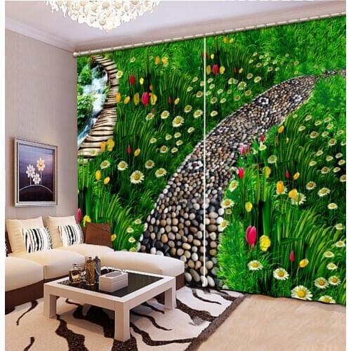 Custom Any Size 3D Curtain Blackout Shade Window Curtains Grass, Tulips, Chrysanthemum, Pebbles Curtain Minions Window Curtain