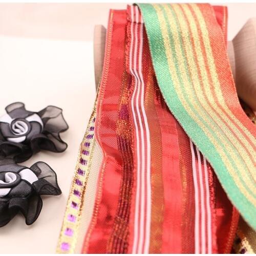 1YARD 3.9CM Gold edge lattice with red green iron Ribbon Ribbon DIY gift wrapping ribbon