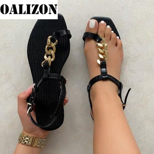 2021 Summer New Womens Chain Flip Flops Thong Sandals Shoes Woman Casual Buckle Strap Flat Slip On Toe Clip Sandals Shoes Femme