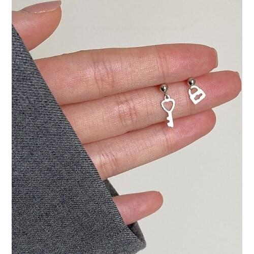 925 Sterling Silver Earring Fashion Flower Letter Star Smiley Key Lock Screw Stud Ear Chain Earring Cute Women Girl Ear Jewelry