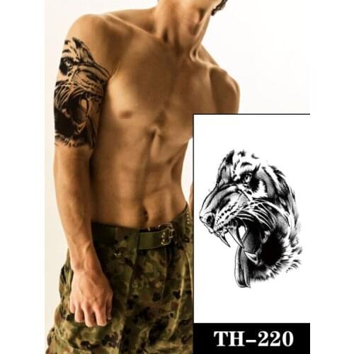 Waterproof Temporary Tattoo Sticker Black Tiger Head Fangs Ferocious Design Fake Tattoos Flash Tatoo Arm Body Art for Women Men