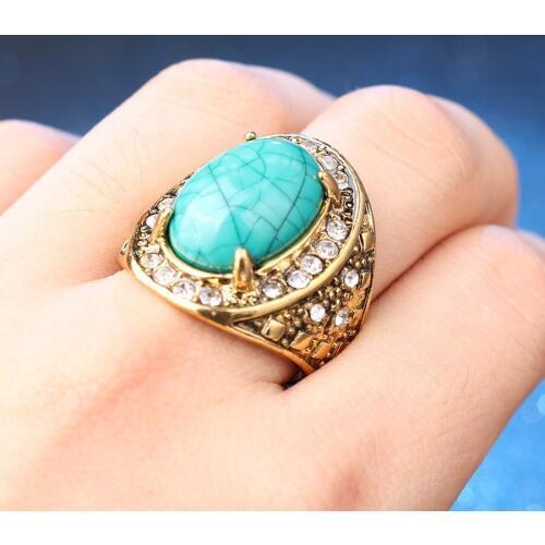 High Quality Fashion Vintage Jewelry Ancient Top Resin Antique Rings For Women Crystal Anillos Bague Gifts