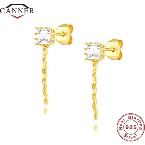 Fashion Cute Geometric Zircon 925 Sterling Silver Stud Earrings for Women Simple Silver Gold Earings Fashion Jewelry