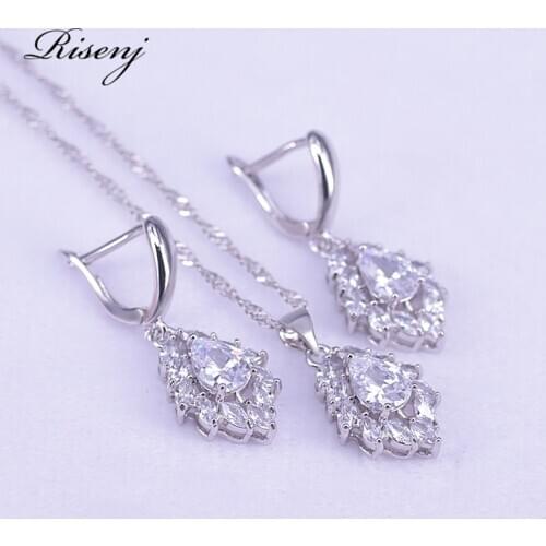 Water drop square many colors white crystal silver 925 jewelry set earrings ring set for women costume jewelry set