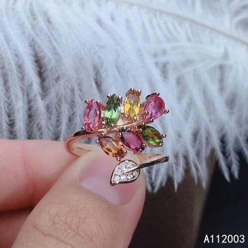 925 Pure Silver Chinese Style Natural Tourmaline Womens Luxury Trendy Elegant Plant Open Gem Ring Fine Jewelry Support Detectio
