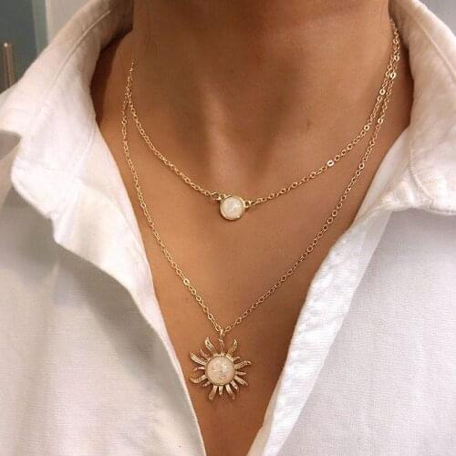 CANZE Women Fashion Opal Clavicle Chain Necklace French Design Sense Multi-layer Sunflower Necklace Choker