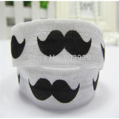 100yards/lot) 5/8" Moustache Printed White FOE Ribbon For DIY Headband