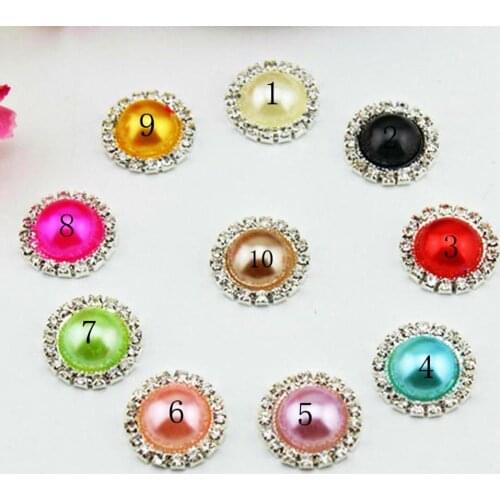 21mm 4/5" Round White Pearl Shank Rhinestones DIY Hair Interspersed Button Shiny Wedding Accessories 10pcs /pack