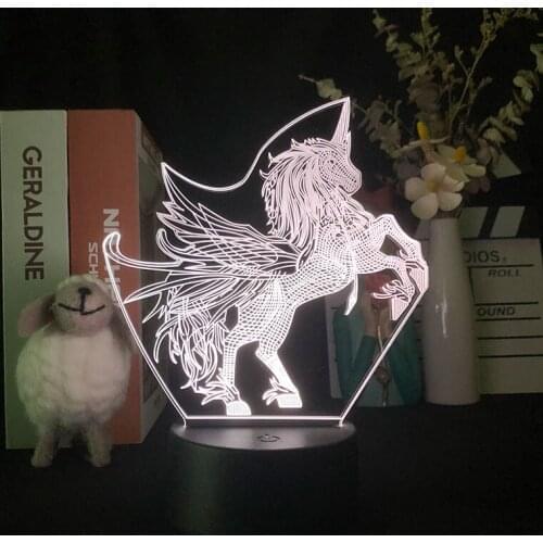 3D Lamp Delineascope Unicorns Pegasus Animal Mystery 3D Night Light Alarm Clock Base Lamp Nightlight Japanese Anime Desk Indoor