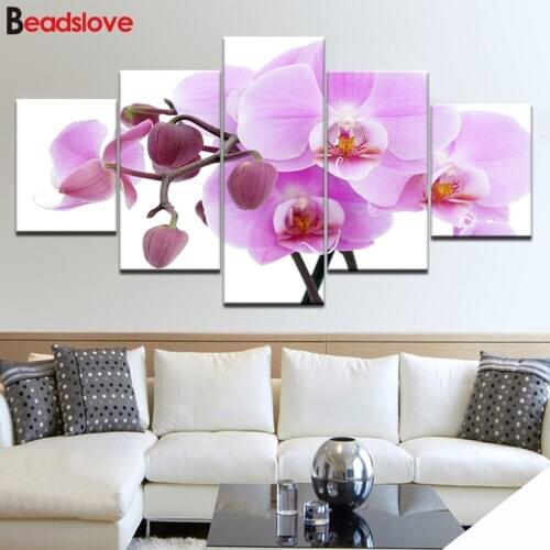 5 pieces pink orchids flowers diamond mosaic full square diamond embroidery 5d diy Handmade diamond painting sale