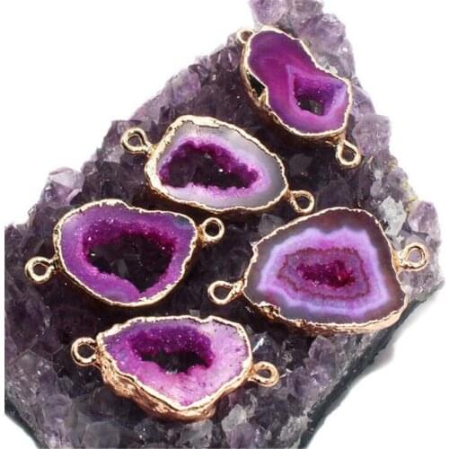 6pcs/lot Natural stone hole pendant necklace agatess quartz crystal cluster section double ring buckle plating bracelet
