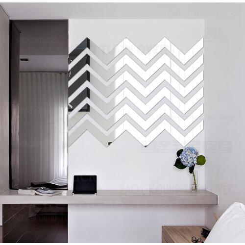 9sets Mirror Wall Stickers Room Decoration Decor Bedroom House Sticker Decals Wave Stripe Geometry Simple Shape Tiles R185