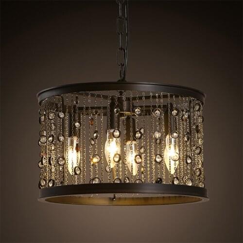 American Vintage Pendant Lamp Iron Tassel Industrial Light Circular Restaurant Bar Crystal Lamp Living Room Candle Lamp