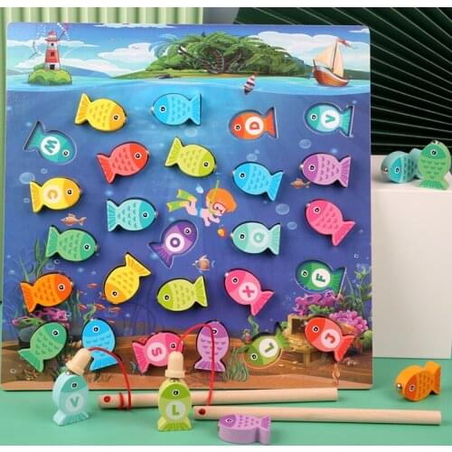 Mupin wood products Boys and girls magnetic alphabet cognitive fishing toys Early education to start intellectual brain parent