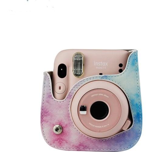 For Polaroid mini11 protective cover leather retro camera bag pu leather case blue pastel shoulder storage bag