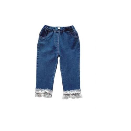 Citgeett Autumn Kids Baby Girls Dark Blue Jeans Elastic Waist Lace Denim Pants Spring Winter Suit 3-8Years