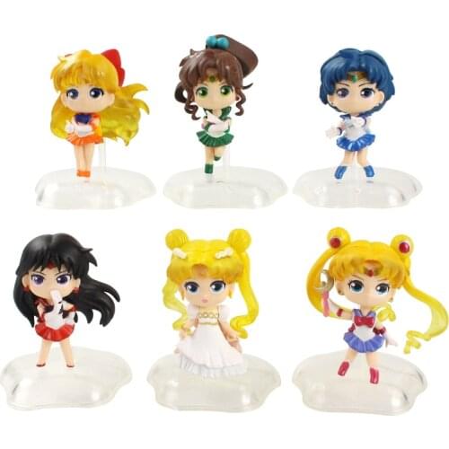 7-8cm 6pcs/set Anime Sailor Moon Figure Q Version Tsukino Mars Mercury Jupiter Venus Saturn PVC Figure Model Toys Doll Gifts