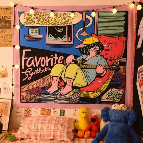 Tapestry Wall Hanging Bedroom Decor Blanket Hippie Background Illustrations Mural Gobelin Tapiz Decoration Mural Kawaii Decor