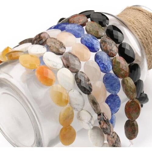 Natural Stone Faceted Oval Shape Jades Agates Howlite Stone Beads for Jewelry Making DIY Bracelet Necklace Accessories Wholesale