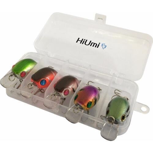 HiUmi 5Pcs 5.5cm 8g Hard Plastic Crank Baits 3D Fish Eye Minnow Bass Fishing Lures with Treble Hooks in Fishing Tackle Box