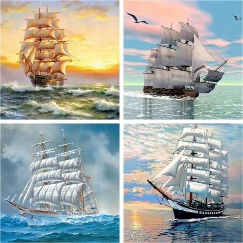 HUACAN Diamond Painting 5d Landscape Sea Full Square Drill Diamond Embroidery Sailboat Handicraft Home Decor Set