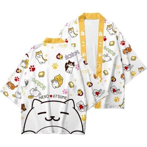 Cute Cat Printed Japanese Kimono Haori Yukata Cosplay Women/Mens NEKO ATSUME Summer Casual Short Sleeve Streetwear Sweatshirt