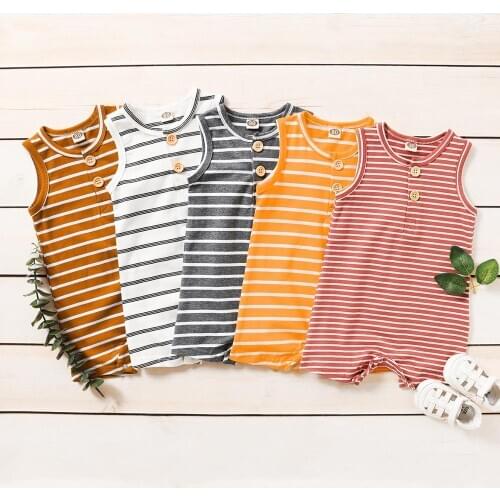 0-24M New Cotton Newborn Infant Baby Boys Girls Striped Sleeveless Romper Summer Soft Jumpsuit Outfit 5Colors Casual Baby Romper