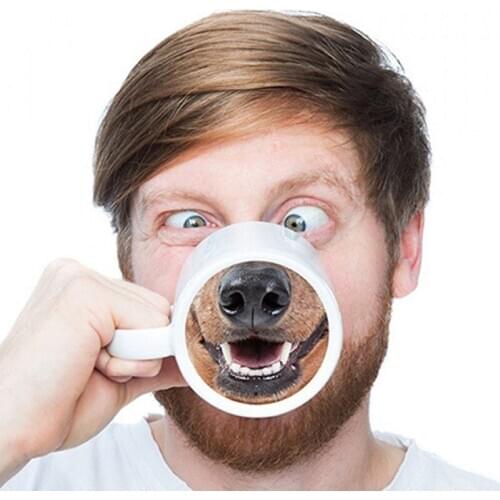 Mug Coffee Pottery Funny Dog Pig Nose CupCartoon Handgrip Gift Box Ceramic Cups