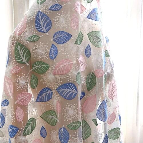 LASUI 3 yards NEW Good-looking Multicolor color leaf embroidery lace mesh fabric DIY dress skirt Clothing decoration X0700
