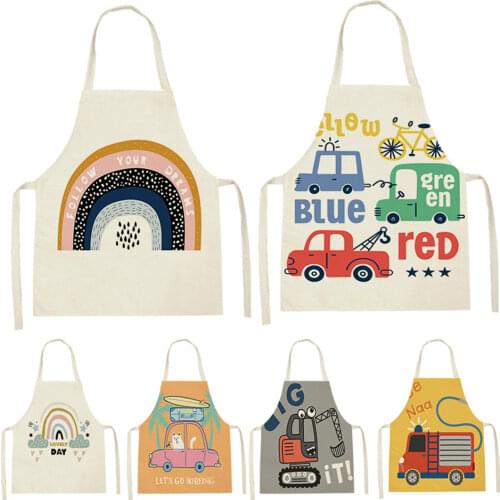 Cartoon Cute Car Rainbow Sun Apron For Children Home Cooking Apron Apron Household Cleaning Accessories Home Cleaning Pinafore