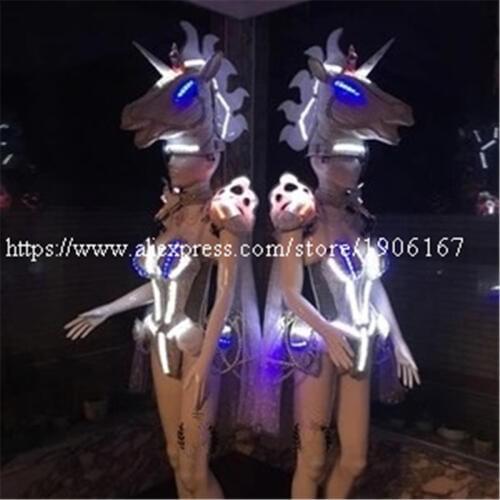 Fashion Led Luminous Unicorn Horse Catwalk Clothing Carnival Victoria Ballroom Costume Stage Performance Dance DJ Bar Clothes