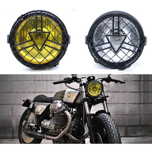 Motorcycle Headlight Retro Metal Grid Lampshade Grill Cover Vintage Bracket Head Lamp For CG125 GN125 Harley Cafe Racer Honda