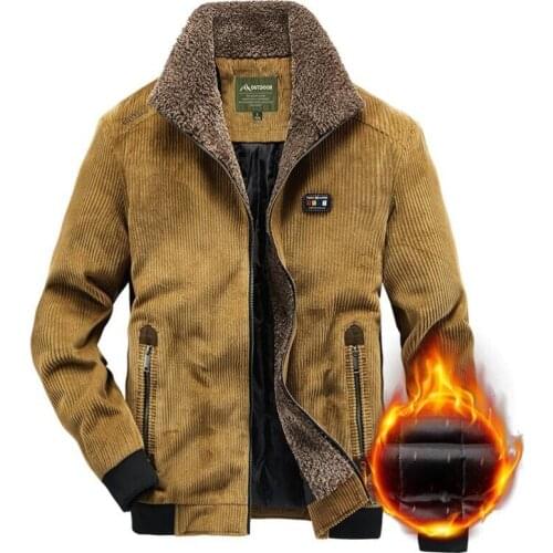 Winter Outdoor Hiking Men Jacket 2020 New Military Jacket Fleece Collar Bomber Coats Male Fashion Thick Warm Corduroy Outerwear