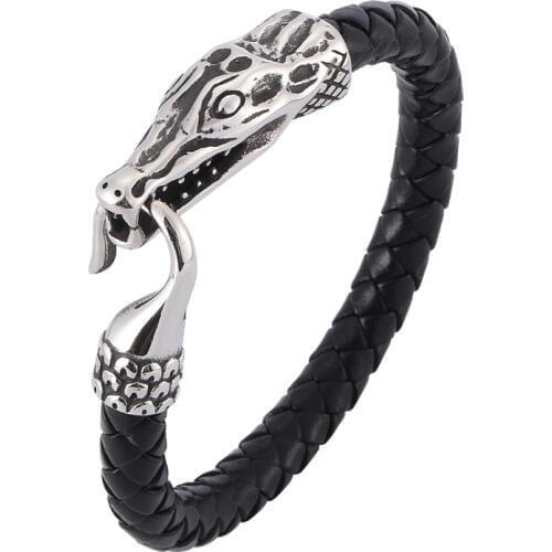 Punk Male stainless steel Easy-Hook Leather Bracelets Men Jewelry Black Brown Braid Bracelet Charms Bangle Gift BB0390