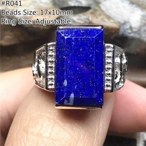 Real Natural Royal Blue Lapis Lazuli Ring Jewelry For Woman Man Love 17x10mm Beads Gold Crystal Gemstone Adjustable Ring AAAAA