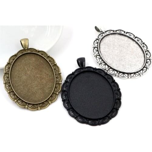 New Fashion 5pcs 30x40mm Inner Size Antique Silver Plated And Bronze Black Flowers Style Cabochon Base Setting Charms Pendant