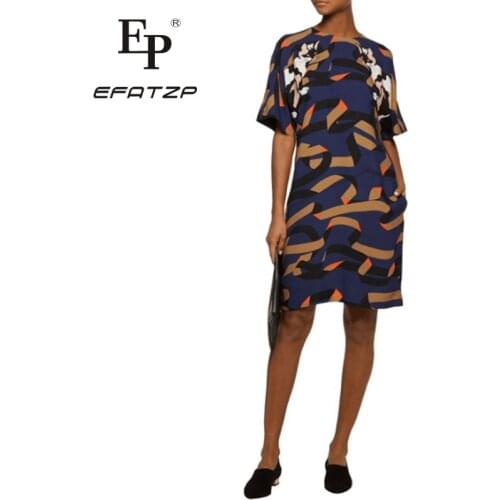 New 2018 spring Fashion Designer Dress Womens Half Sleeve XXL Geometry Cat Print Stretch Jersey Slim Silk Day Dress