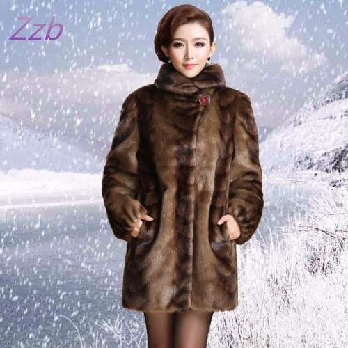 New 2018 Europe style womens outerwear plus size clothing Imitation mink fur top long design marten overcoat leather fur coat