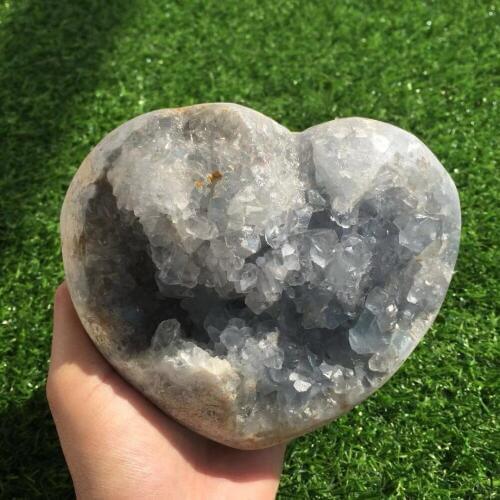 About 3.3lbs Chunky Natural Celestite Crystal Geode Heart Cluster from Madagascar Light Blue Crystal Druzy Heart home decoration