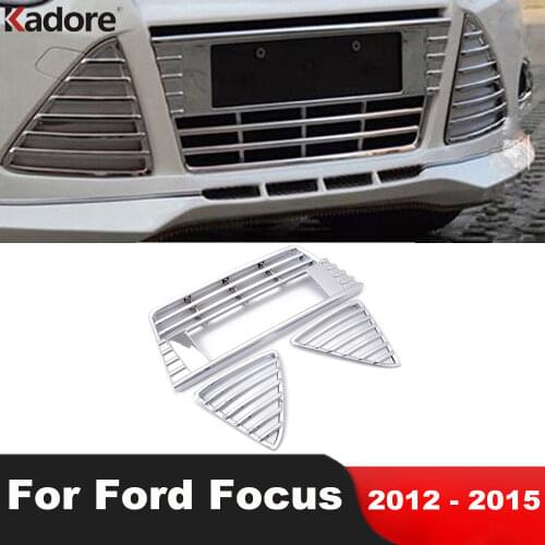 For Ford Focus 3 2012 2013 2014 2015 ABS Chrome Front Grille Grills Cover Trim Head Racing Bumper Trims Car Styling Accessories