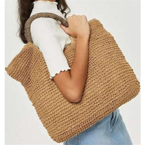 Casual Big Straw Bag Ladies Fashion Large-capacity Top Handle Bag Summer Vacation Beach Bags Vintage Handmade Wome Handbag 2021
