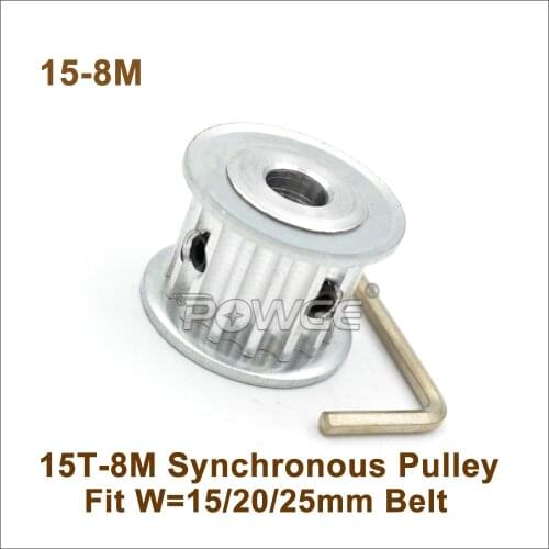 POWGE 15 Teeth 8M Timing Belt Pulley Bore 8-20mm Fit W=15/20/25mm HTD 8M Belt 15T 15Teeth HTD8M Wheel CNC/Step Motor 15-8M