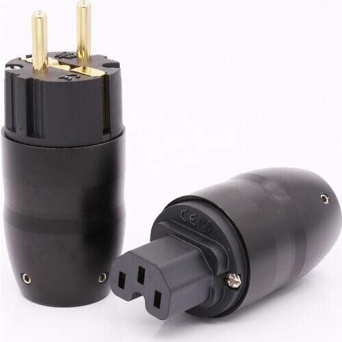 Gold Plated Black aluminium Schuko Power Plug Connector hifi IEC female plug