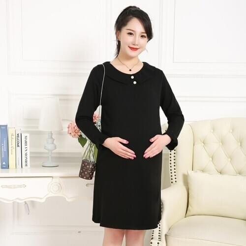 Simple plus size maternity dress autumn and winter maternity sweater maternity skirt bottoming shirt mid-length