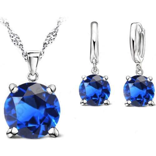 Selling 925 Sterling Silver Jewelry Sets 4 Claws Cubic Zirconia CZ Pendant Necklace Earring Fashion Jewelry For Women Sets