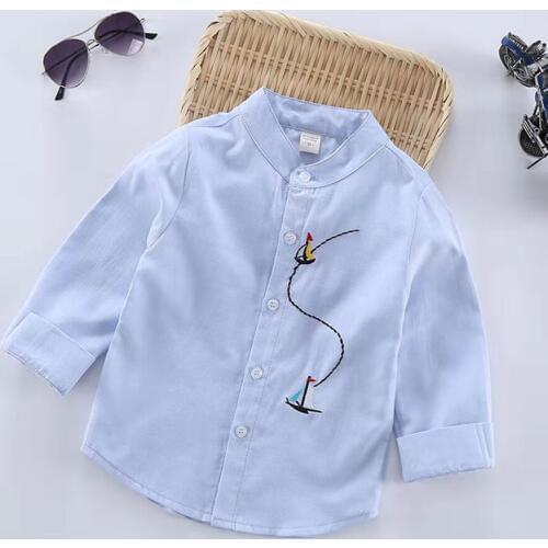 Fashion 2019 Autumn Boys Shirts O-Neck Collar Children Cotton Blue/Yellow/ Shirts For Boy Kids Handsome Casual Tops Boys Clothes
