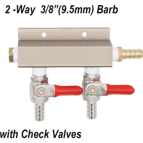2 Way Manifold 3/8"(9.5mm) Barbed Ball Valve with Check Valve 3/8" Barbed Inlet 1/4" Plug Lead Free