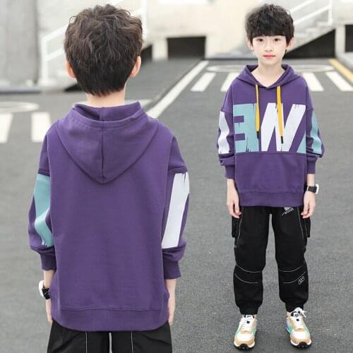 YourSeason 2021 Big Boys Hoodies Coat Korean Casual Letter Print Outwear Sport Sweatshirt White Black Hooded Tops Autumn Spring