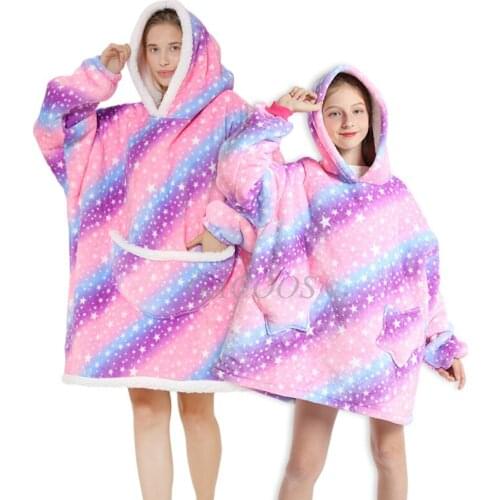 Family Hoodie Oversized Homewear Fleece Warm Sherpa Blanket Thick Girls Sleepwear Mother Kids Sweatshirts Family Look Clothes